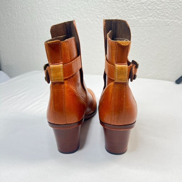 Anthropologie J Shoes Hardwick Booties Leather Buckle Block Heel Booties Brown 7 - Picture 9 of 13